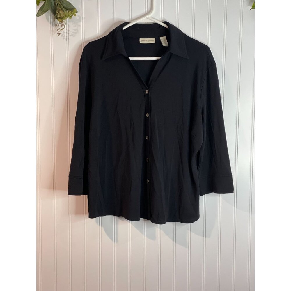 Valerie Separates Womens Black Button-Up Shirt XL Rayon/Polyester/Spandex